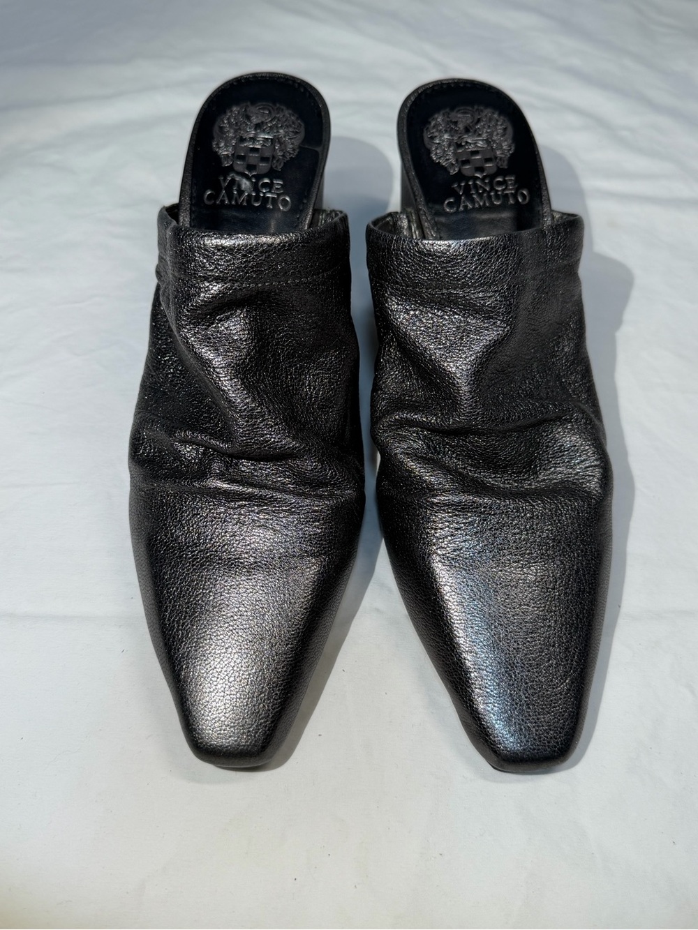 Like New Vince Camuto Black Pointed Leather Mule Slides. 7.5M